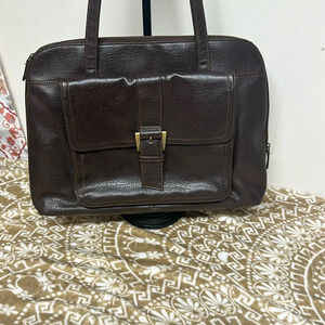 Buxton brown leather briefcase zip & snap pockets over shoulder vintage